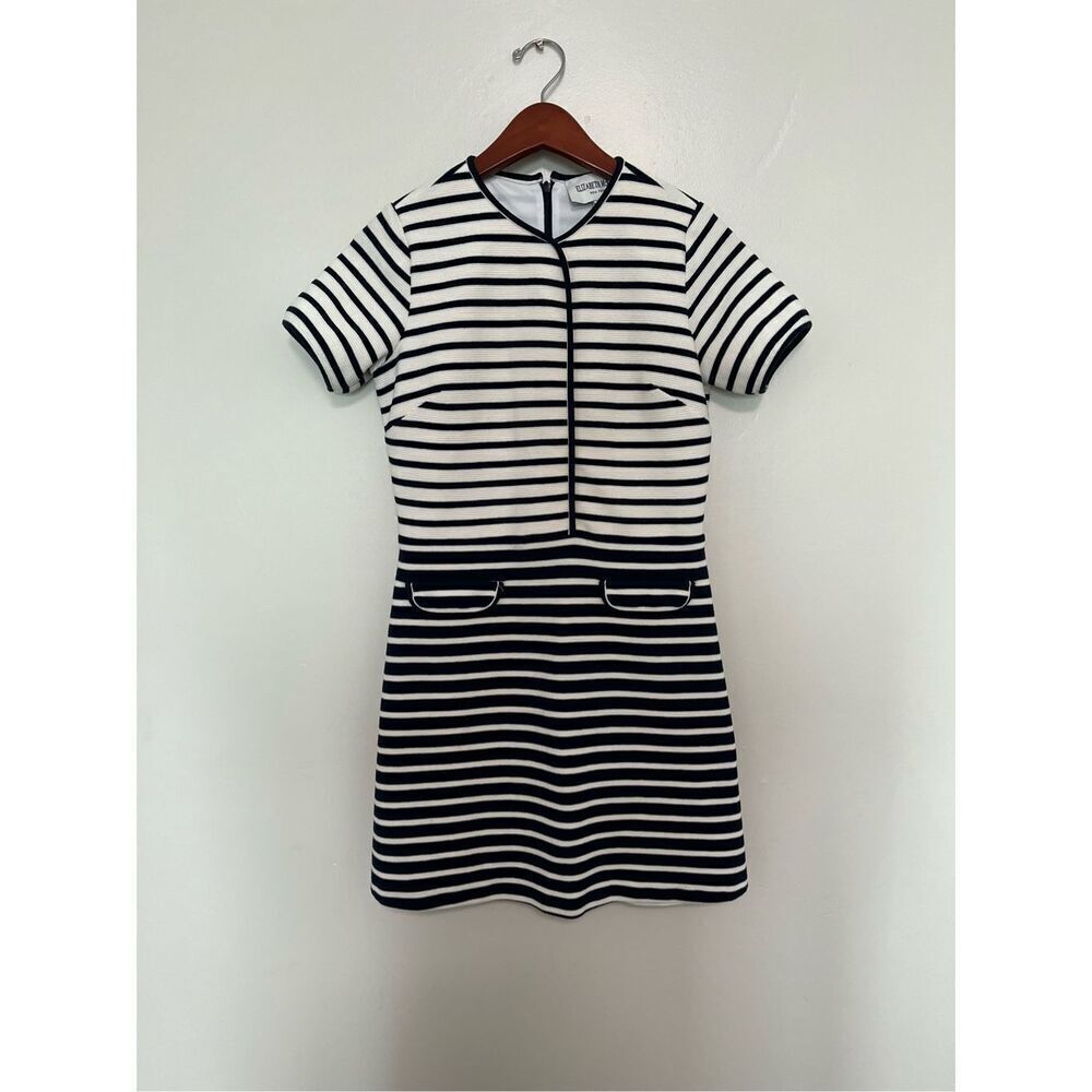 Elizabeth McKay Navy & White Textured Nautical Stripe Flap Pocket Mini Dress sz